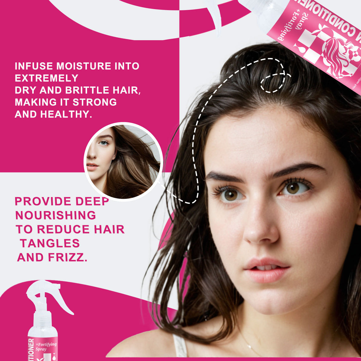 Leave-In Hair Conditioner Anti-Knot Spray for Detangling, Hydrating and Smoothing Hair