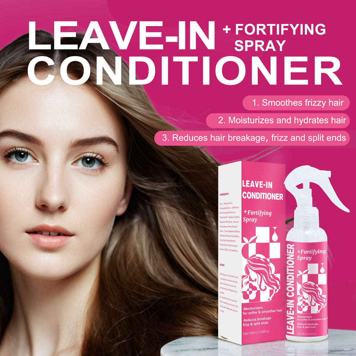 Leave-In Hair Conditioner Anti-Knot Spray for Detangling, Hydrating and Smoothing Hair