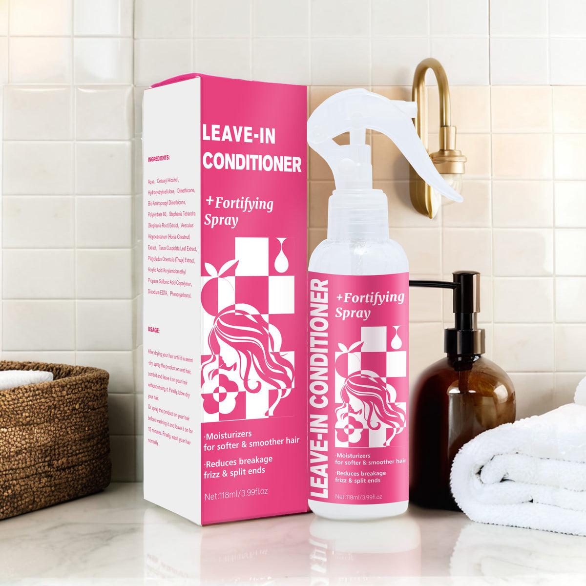 Leave-In Hair Conditioner Anti-Knot Spray for Detangling, Hydrating and Smoothing Hair